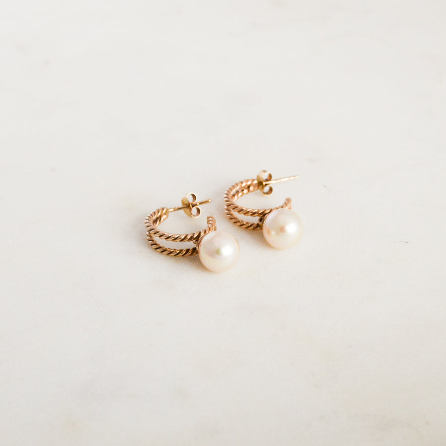 Pearl Drop Rose Gold Hoop Earrings