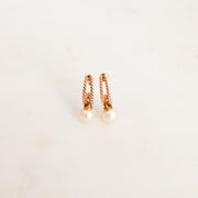 Pearl Drop Rose Gold Hoop Earrings