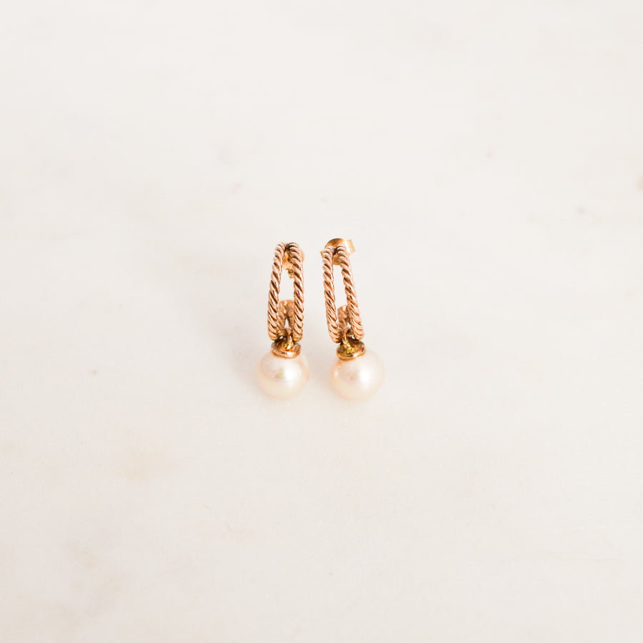 Pearl Drop Rose Gold Hoop Earrings