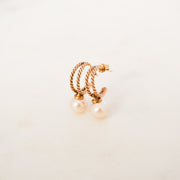 Pearl Drop Rose Gold Hoop Earrings