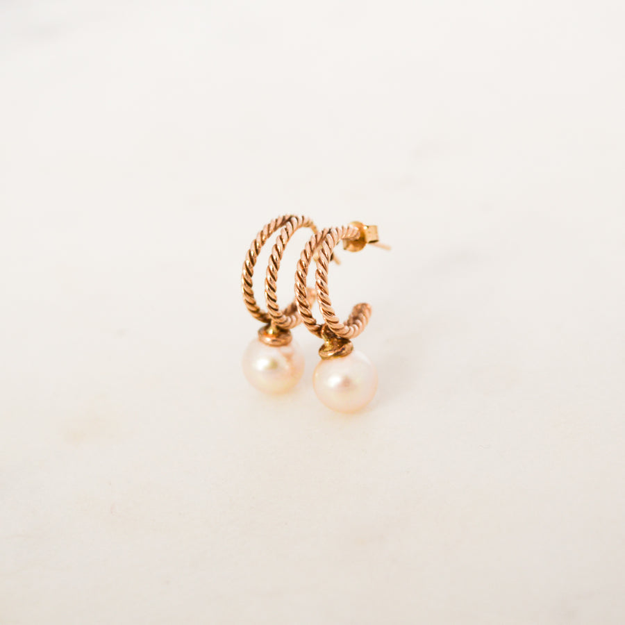 Pearl Drop Rose Gold Hoop Earrings