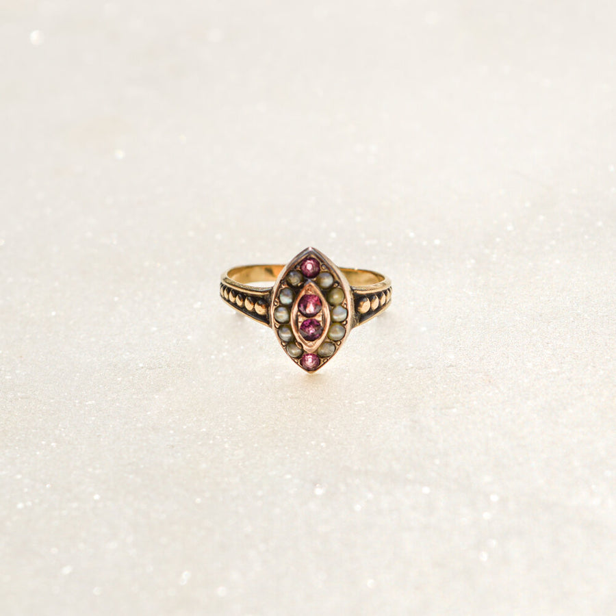 Victorian Pearl and Almandine Garnet Ring