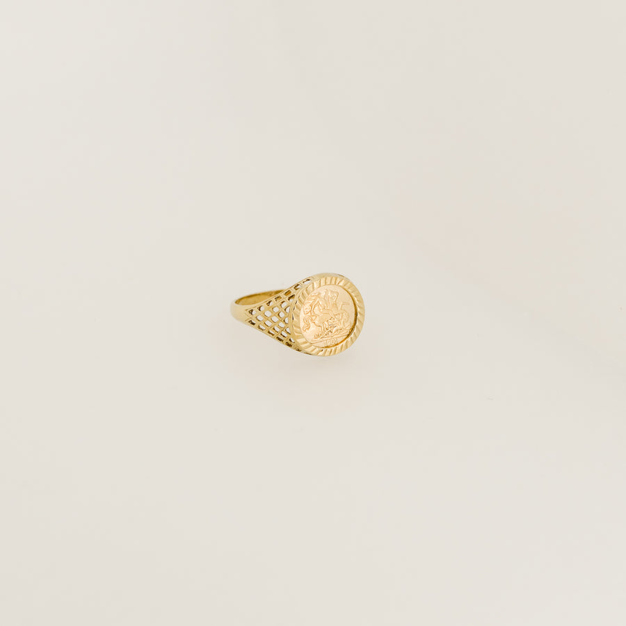 9ct Gold St George Coin Ring