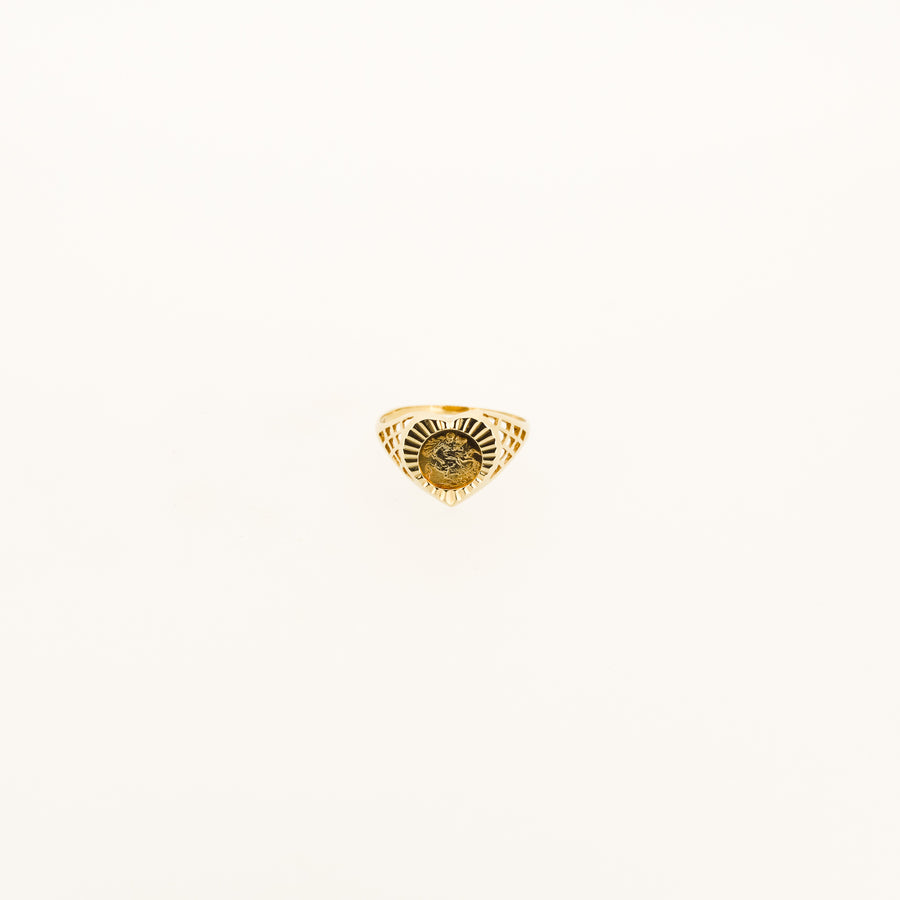 9ct Gold St George Coin Heart Ring