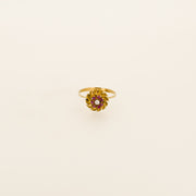 French 18ct Gold Pearl and Ruby Flower Ring