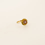 French 18ct Gold Pearl and Ruby Flower Ring