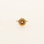 French 18ct Gold Pearl and Ruby Flower Ring