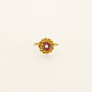 French 18ct Gold Pearl and Ruby Flower Ring