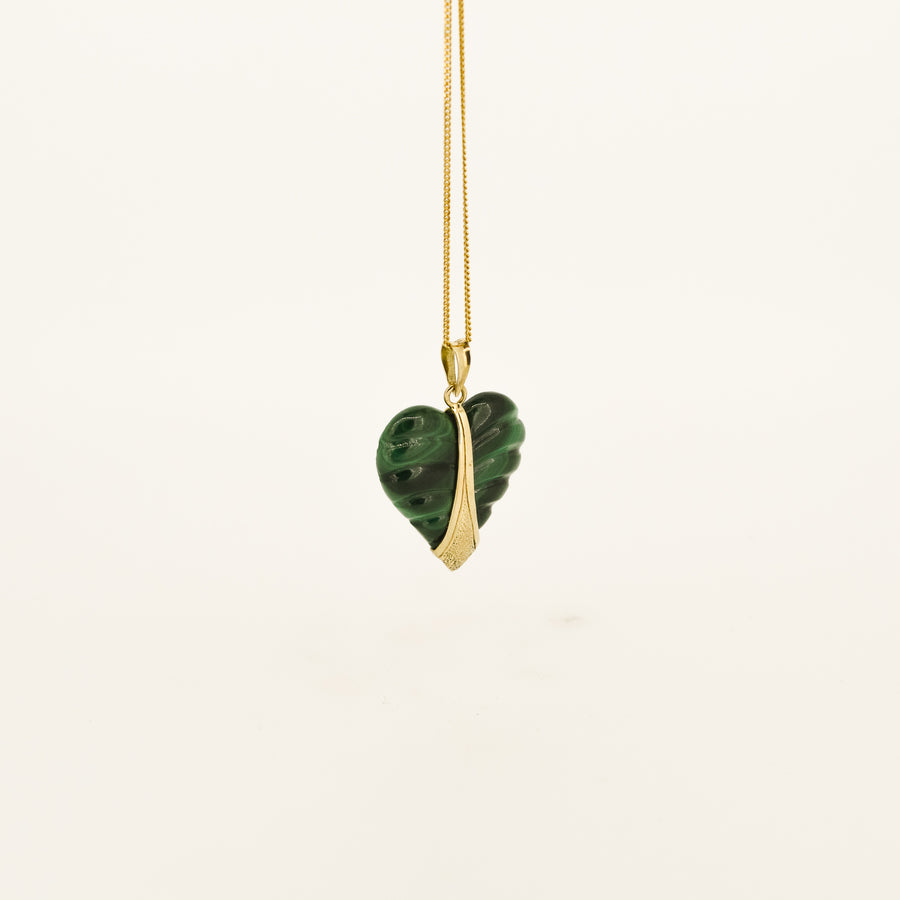 Seventies 18ct Gold Malachite Heart Necklace