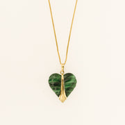 Seventies 18ct Gold Malachite Heart Necklace