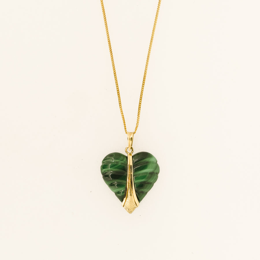 Seventies 18ct Gold Malachite Heart Necklace