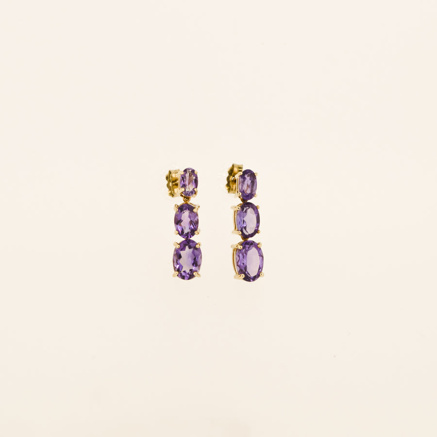 10ct Gold Amethyst Trilogy Drop Earrings