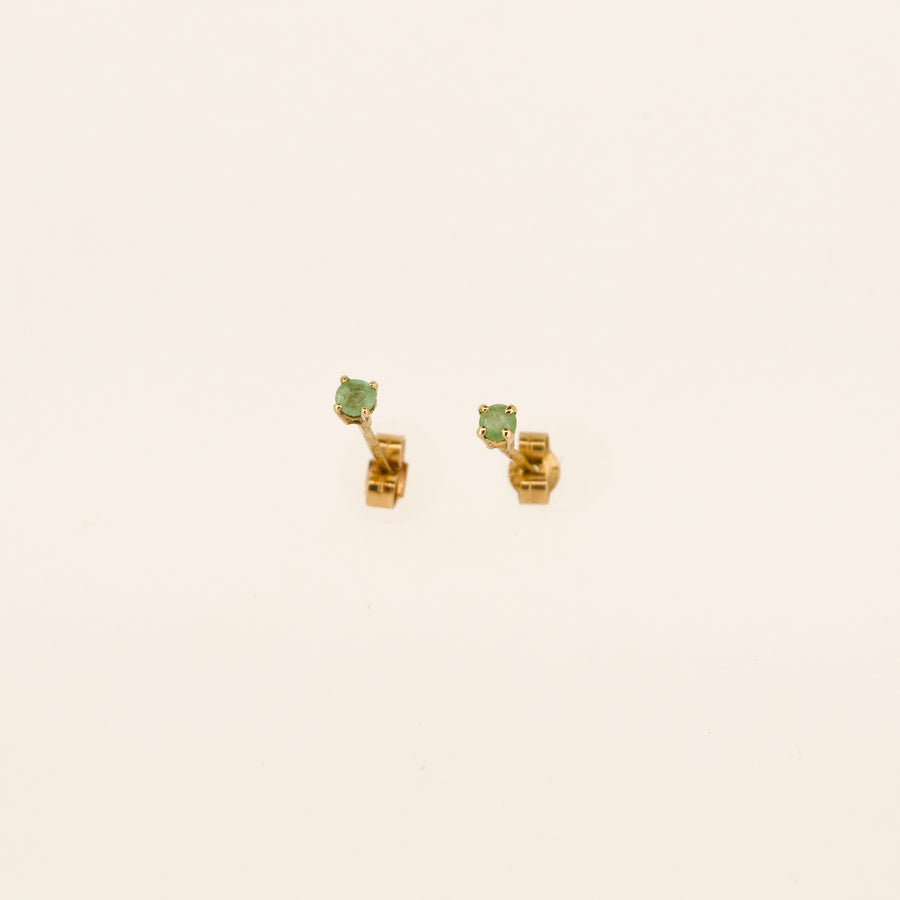 9ct Gold Emerald Solitaire Stud Earrings