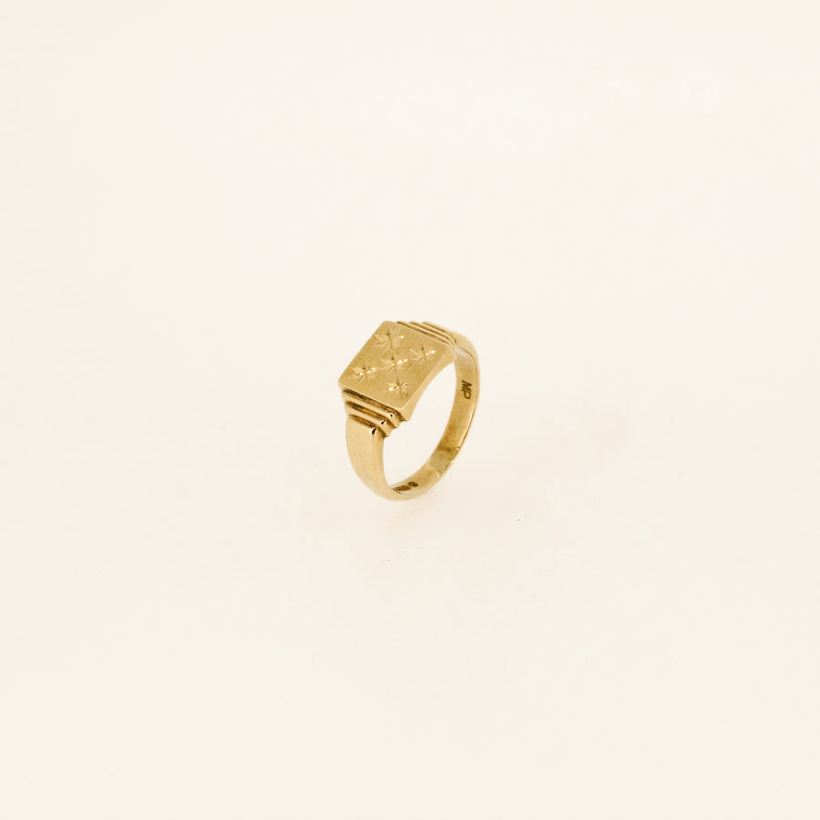 9ct Gold Five Star Square Signet Pinky Ring
