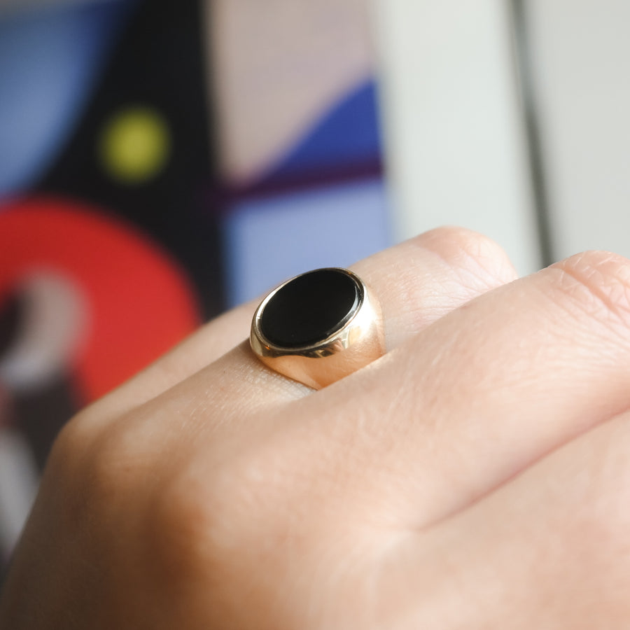 Eighties Black Onyx Ring