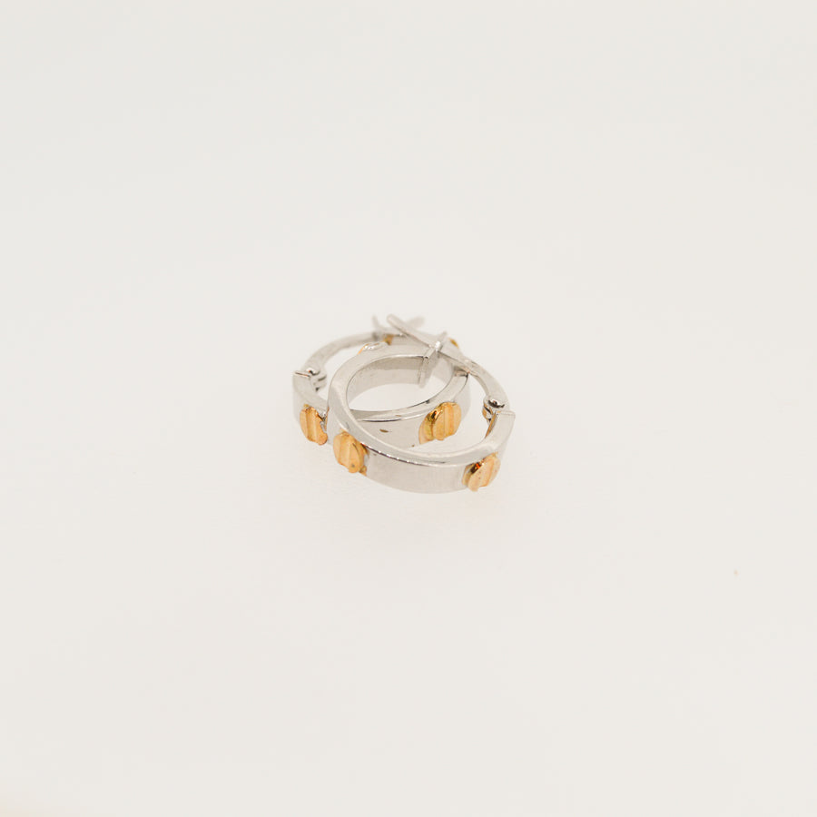 White & Yellow Gold Screw Hoops - 14mm