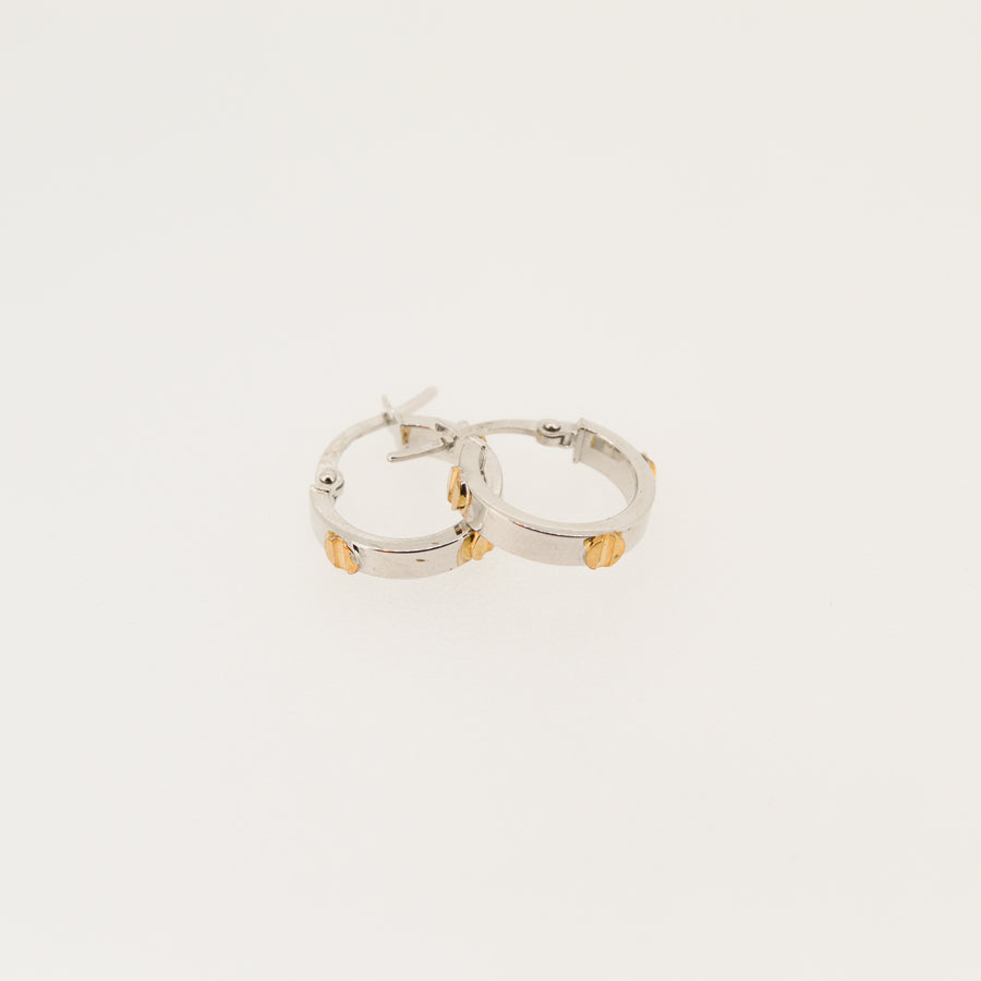 White & Yellow Gold Screw Hoops - 14mm