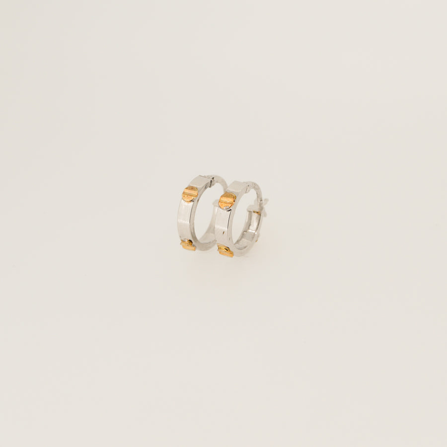 White & Yellow Gold Screw Hoops - 14mm