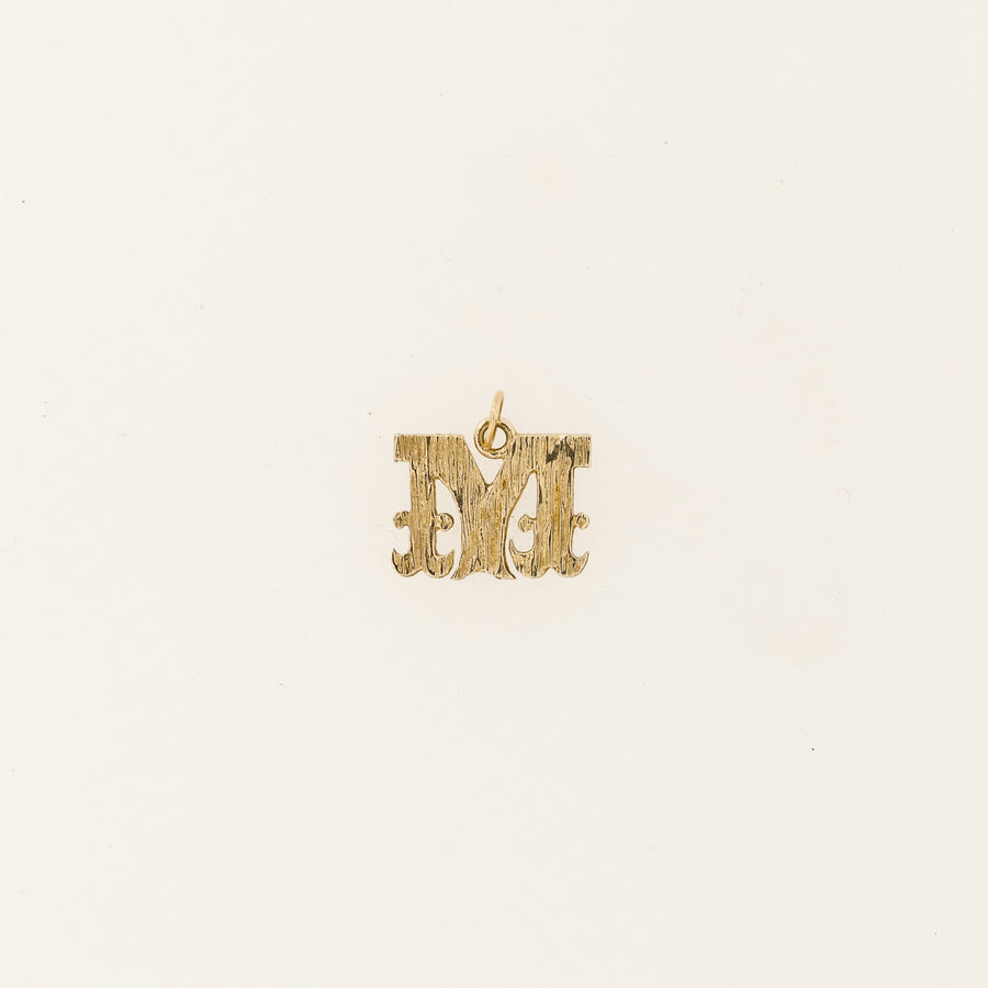 Seventies 9ct Gold Textured M Letter
