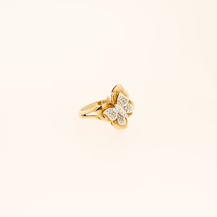 Diamond and Gold Butterfly Ring