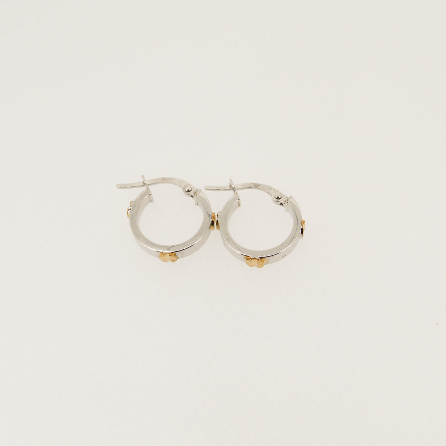 White & Yellow Gold Screw Hoops - 14mm