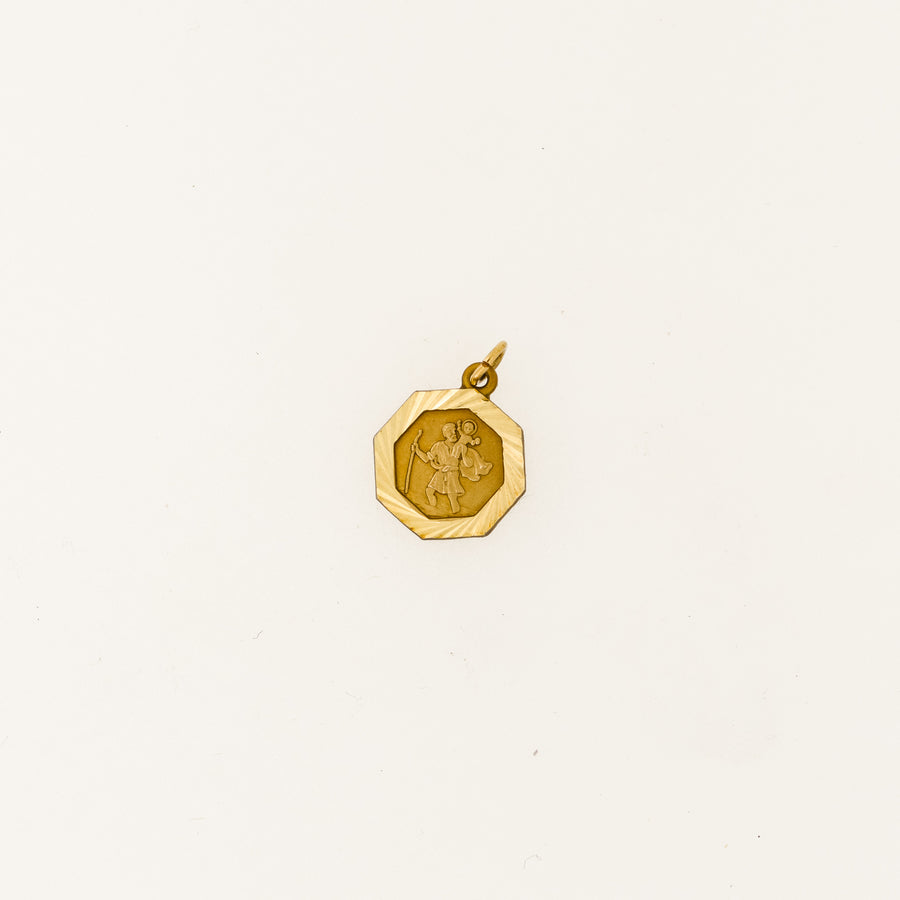 9ct Gold Octagon St Christopher Charm