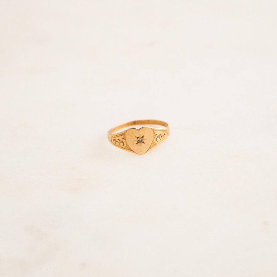 Diamond Heart Signet Ring