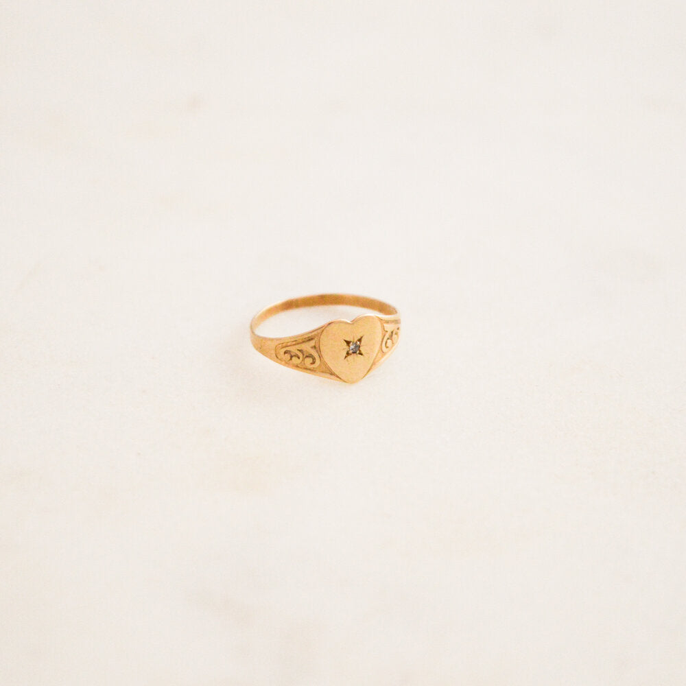 Diamond Heart Signet Ring