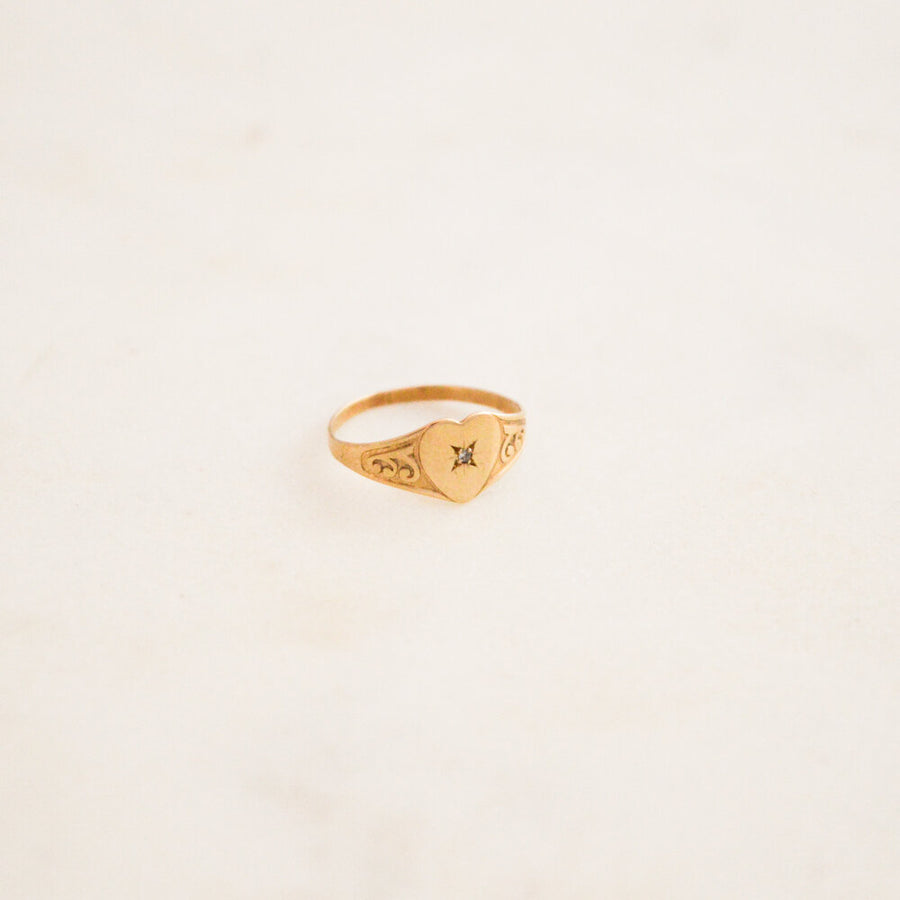 Diamond Heart Signet Ring
