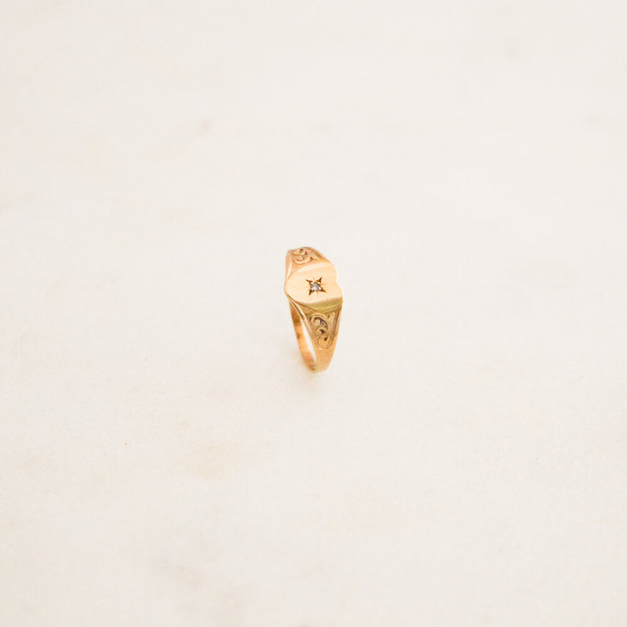 Diamond Heart Signet Ring