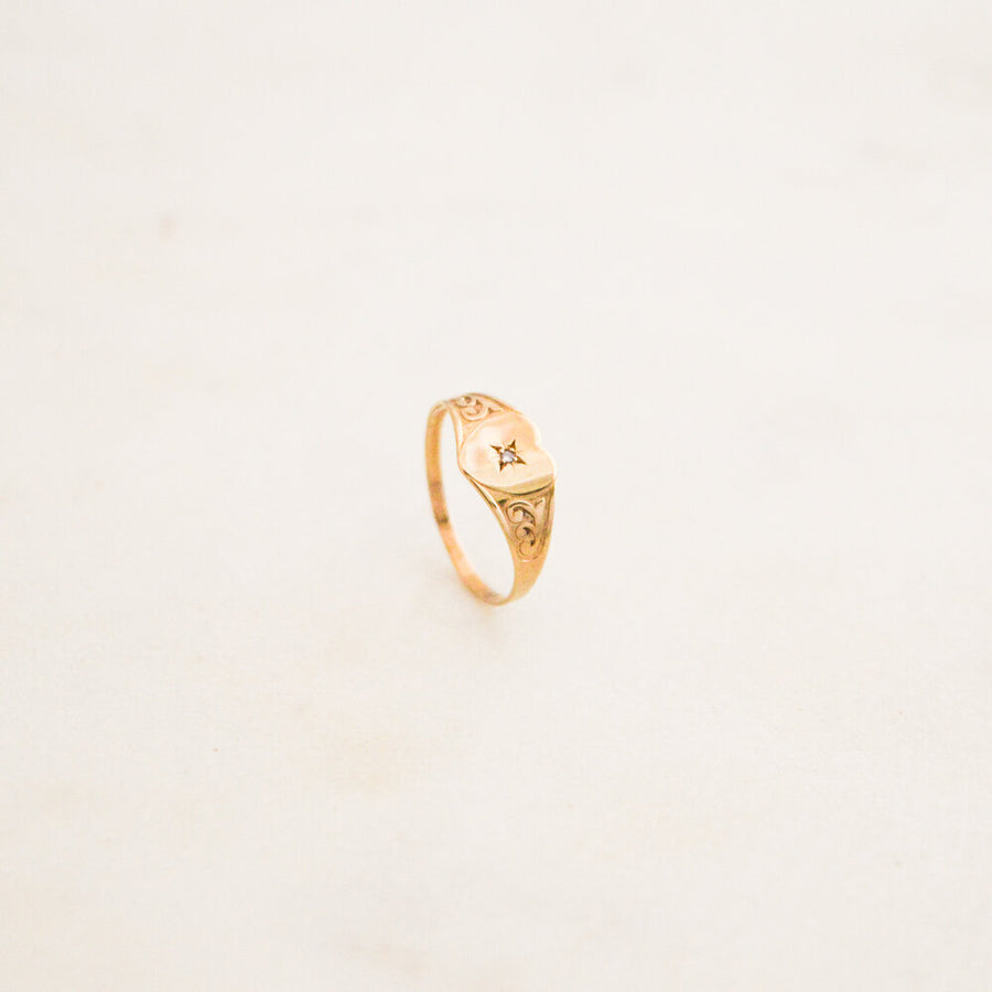 Diamond Heart Signet Ring
