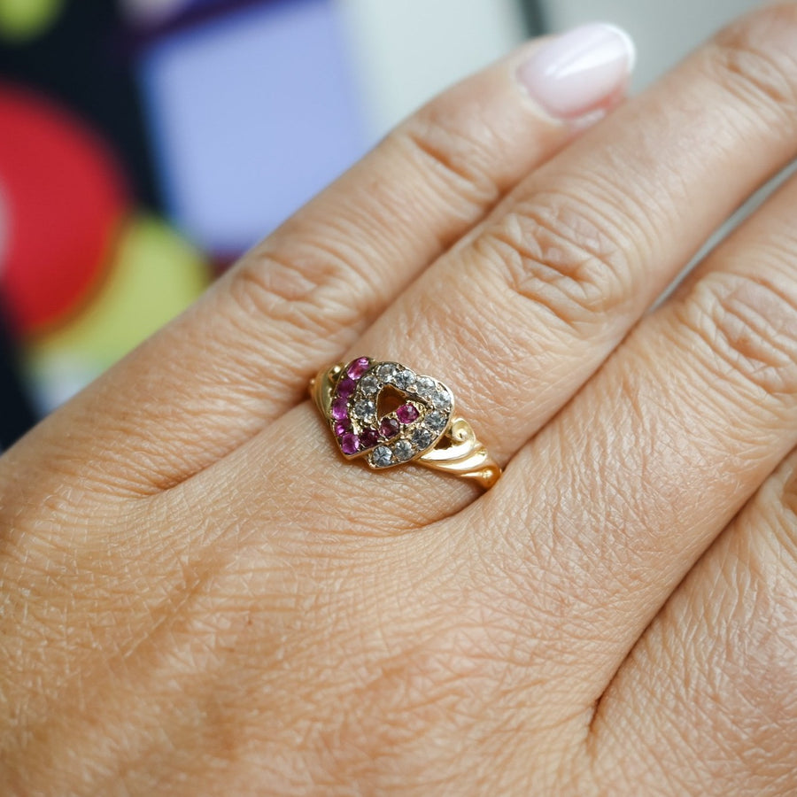 Victorian Ruby and White Sapphire Love Entwined Ring