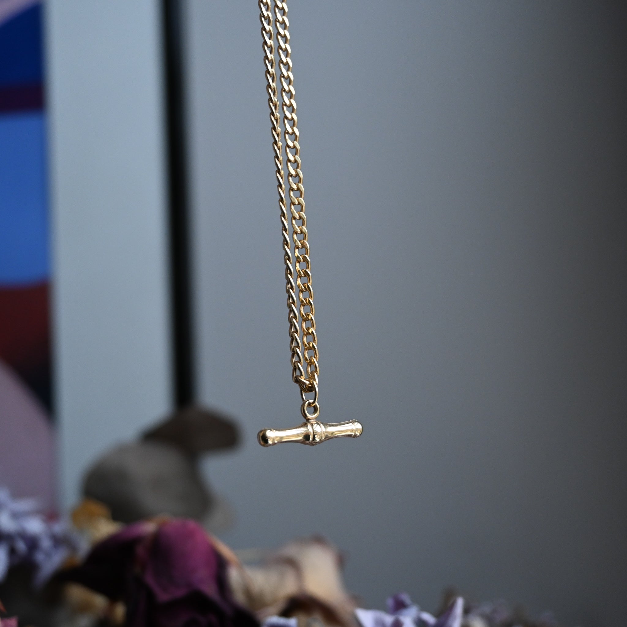 T Bar 9ct Gold Chain 18" Necklace