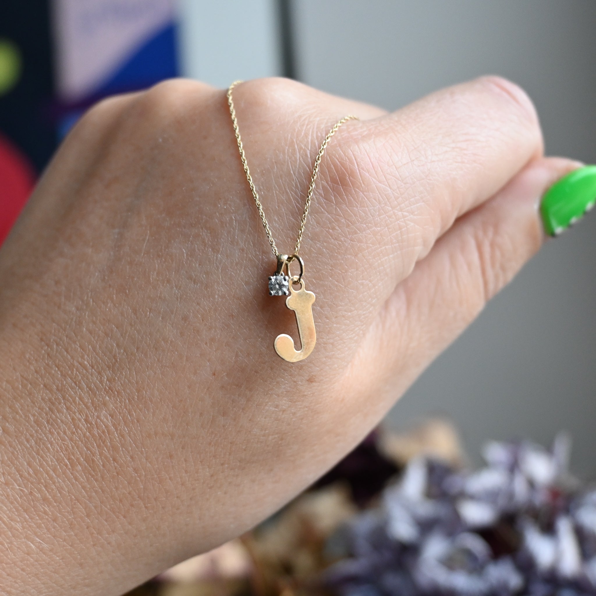 Gold necklace on sale letter j