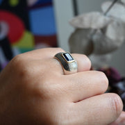 Modernist Sterling Silver and 14ct Yellow Gold Sapphire Ring
