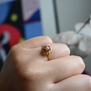 French 18ct Gold Pearl and Ruby Flower Ring