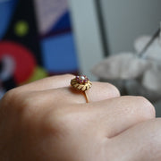 French 18ct Gold Pearl and Ruby Flower Ring