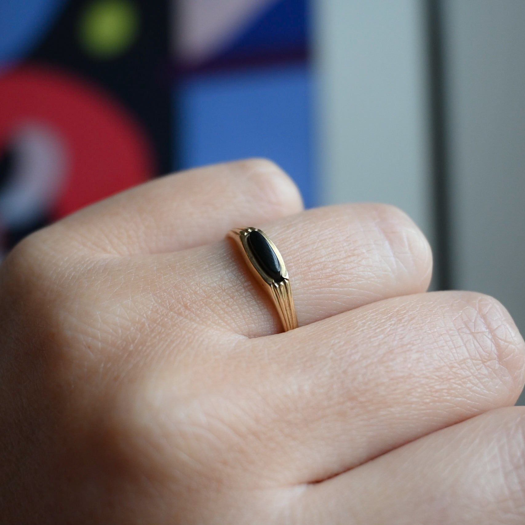 9ct Gold 1980's Onyx Stacking Ring