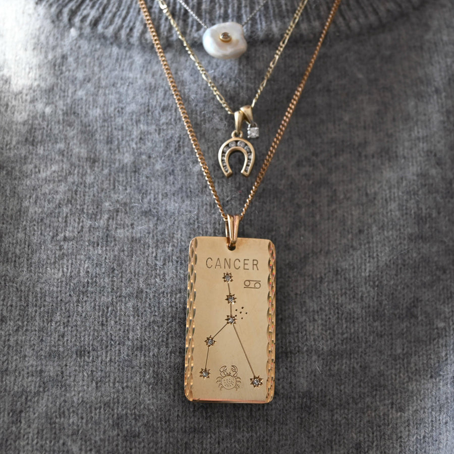 Heavy 9ct Gold and Diamond 'Cancer' Zodiac Pendant