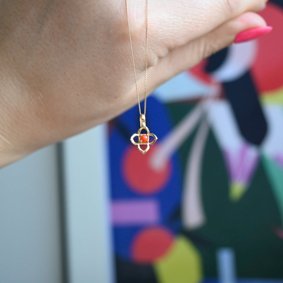 9ct Gold Coral Flower Necklace