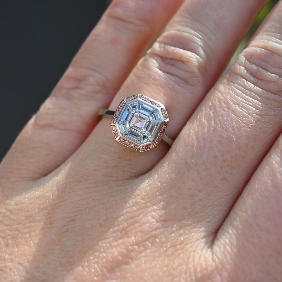 Asscher Cut Diamond and Pink Diamond Engagement Ring