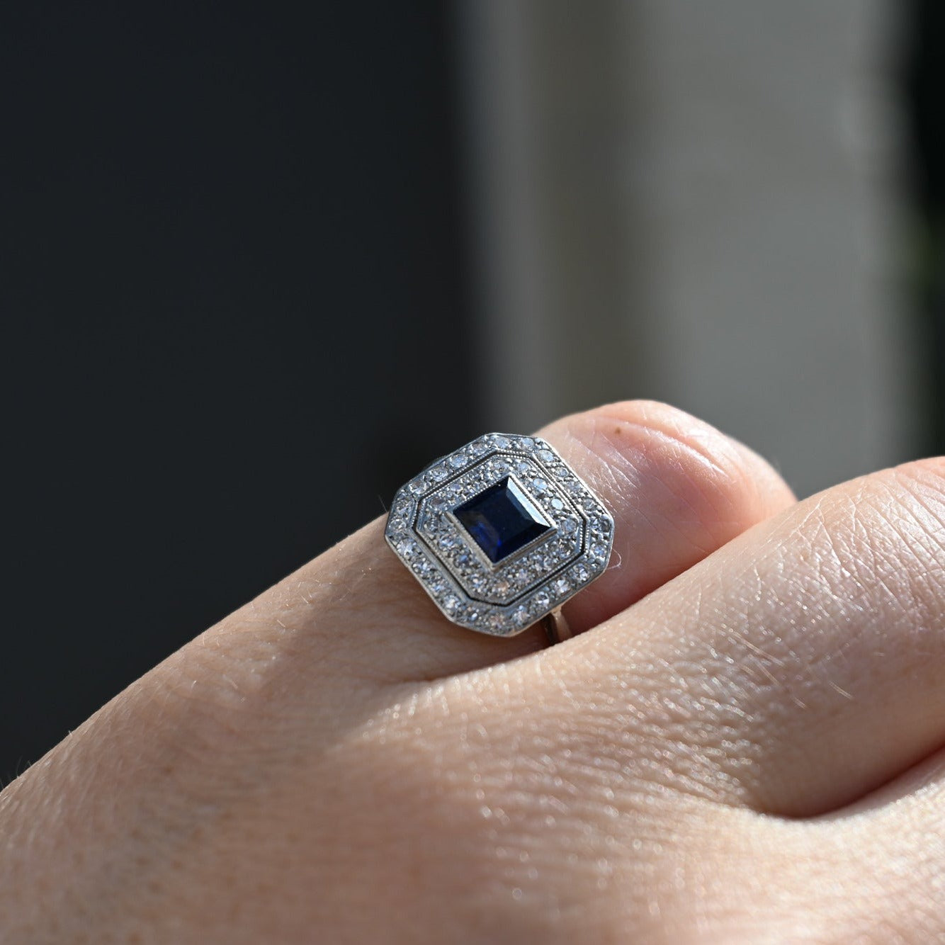 Art Deco c1920's Sapphire and Diamond Engagement Ring