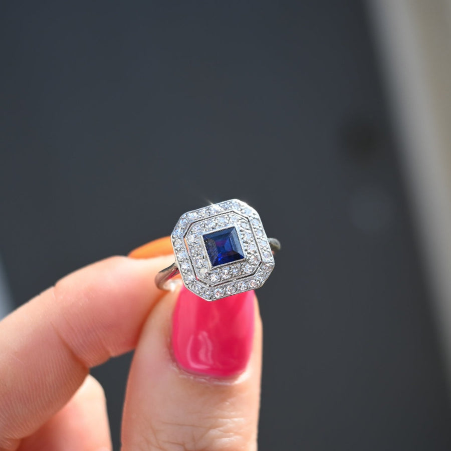 Art Deco c1920's Sapphire and Diamond Engagement Ring