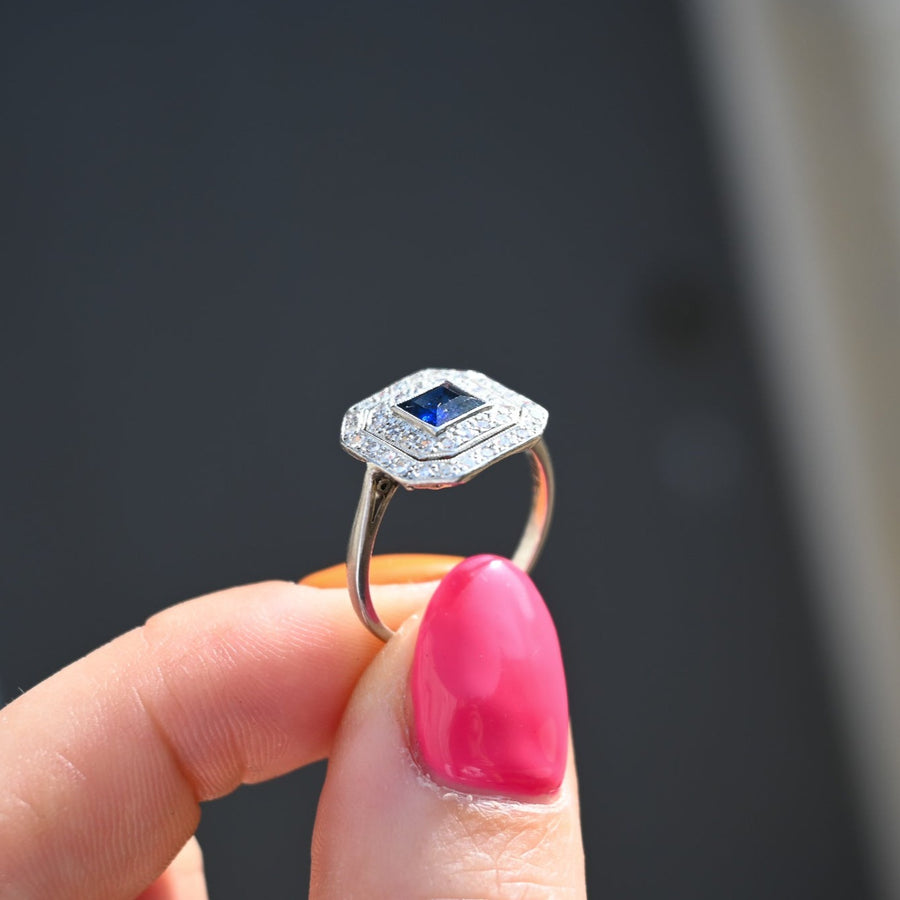 Art Deco c1920's Sapphire and Diamond Engagement Ring