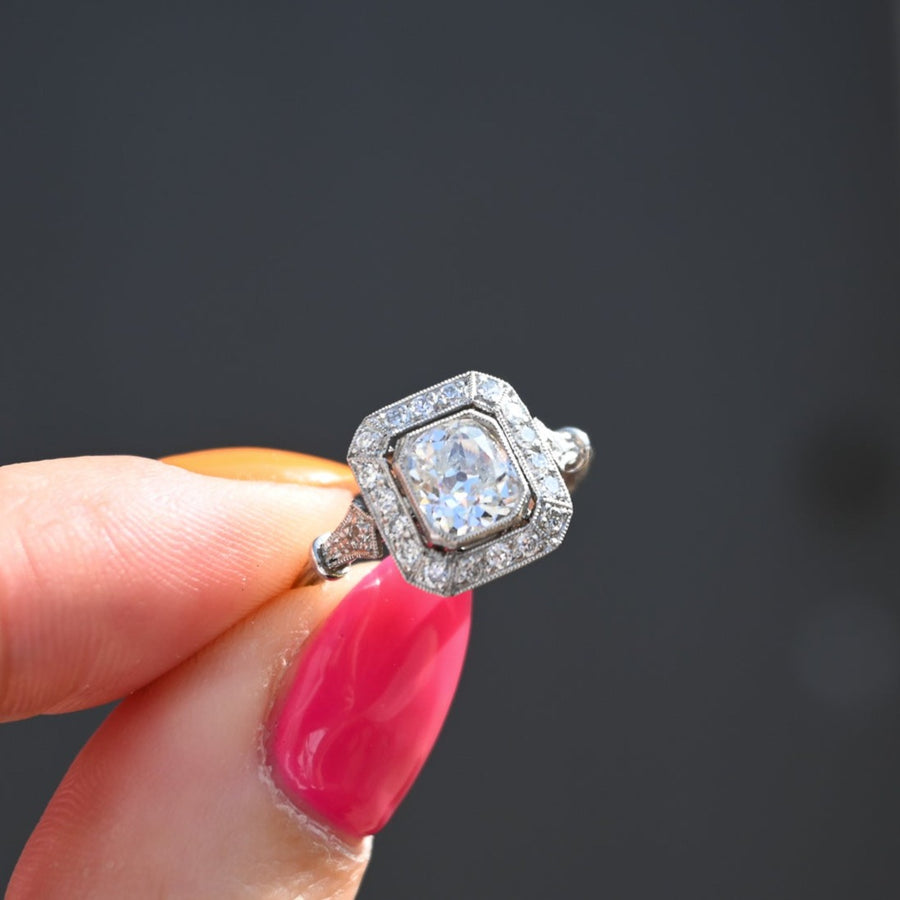 Square Antique Platinum Wedding Rings Vintage Cushion Cut Platinum