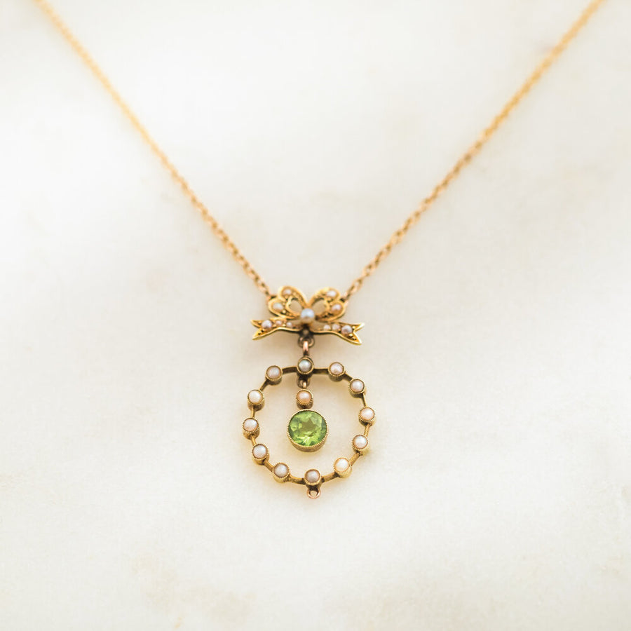 Edwardian Peridot and Pearl Necklace