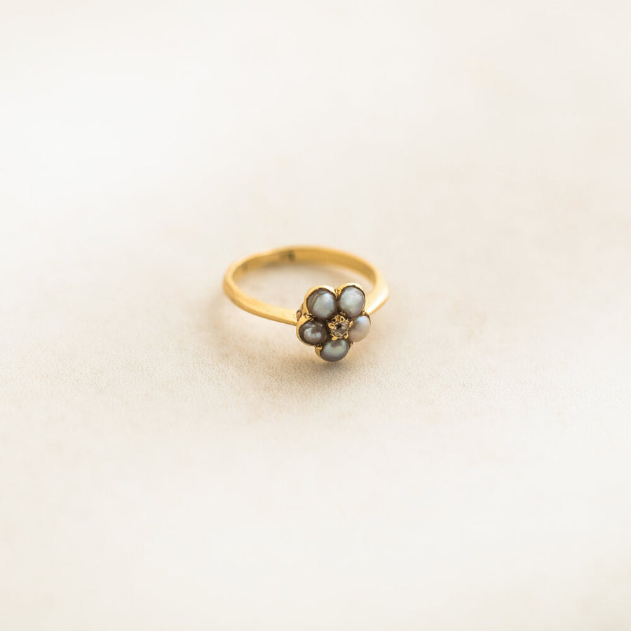 Pansy-Style Diamond and Pearl Ring