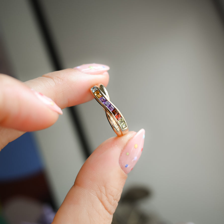 Vintage Rainbow Crossover Ring