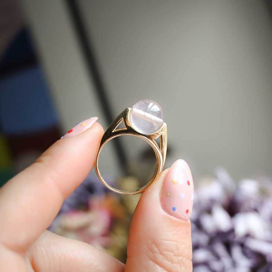 Rose Quartz Crystal Ball Ring