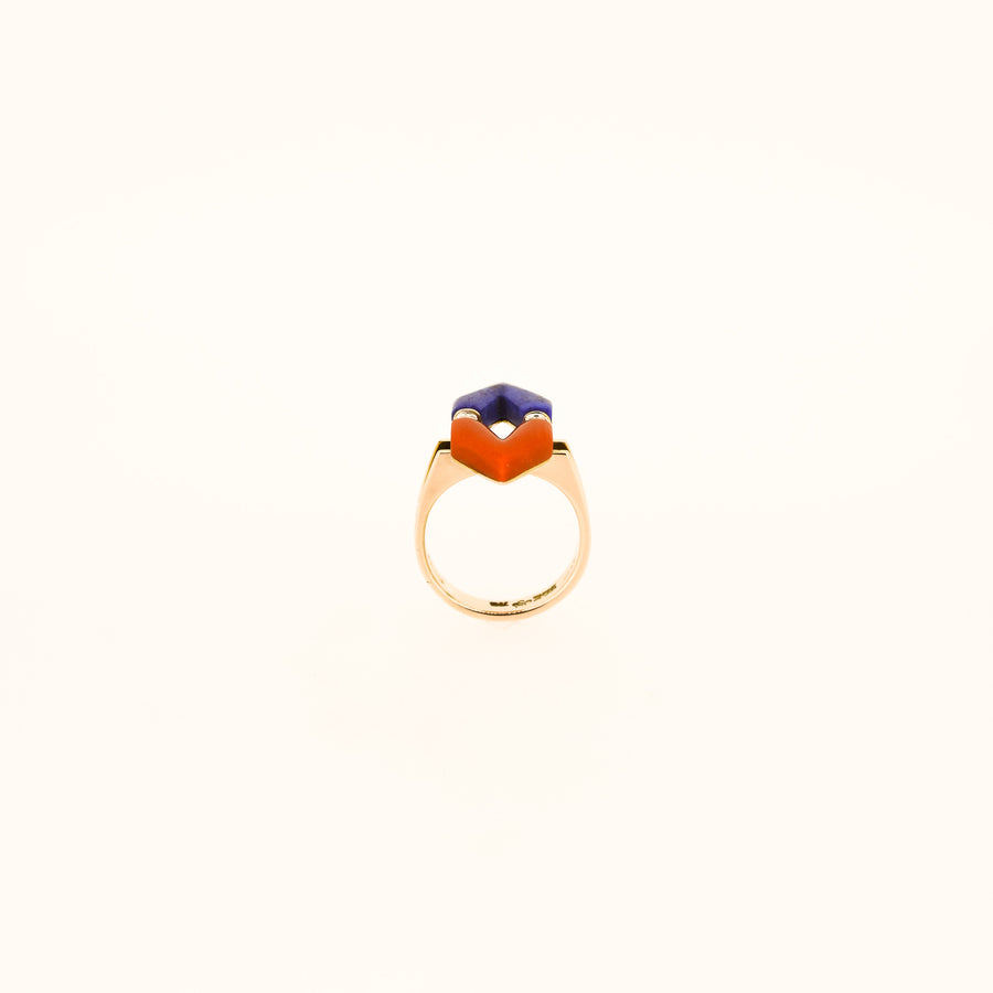 1970’s Coral, Lapis and Diamond Ring